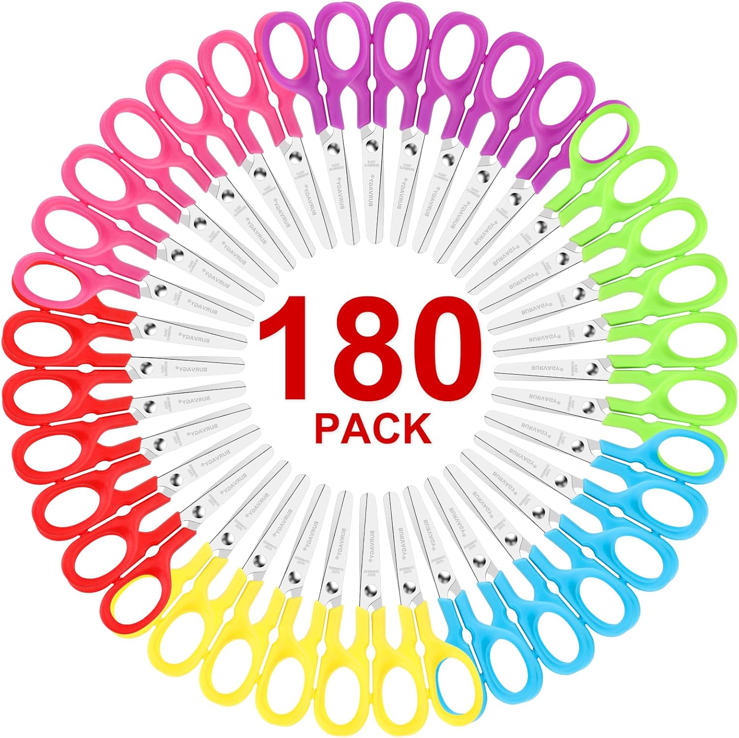 5 Inch BluntTip Scissors for Kids, 180Pack Kids Scissors Bulk, Scissors Comfort