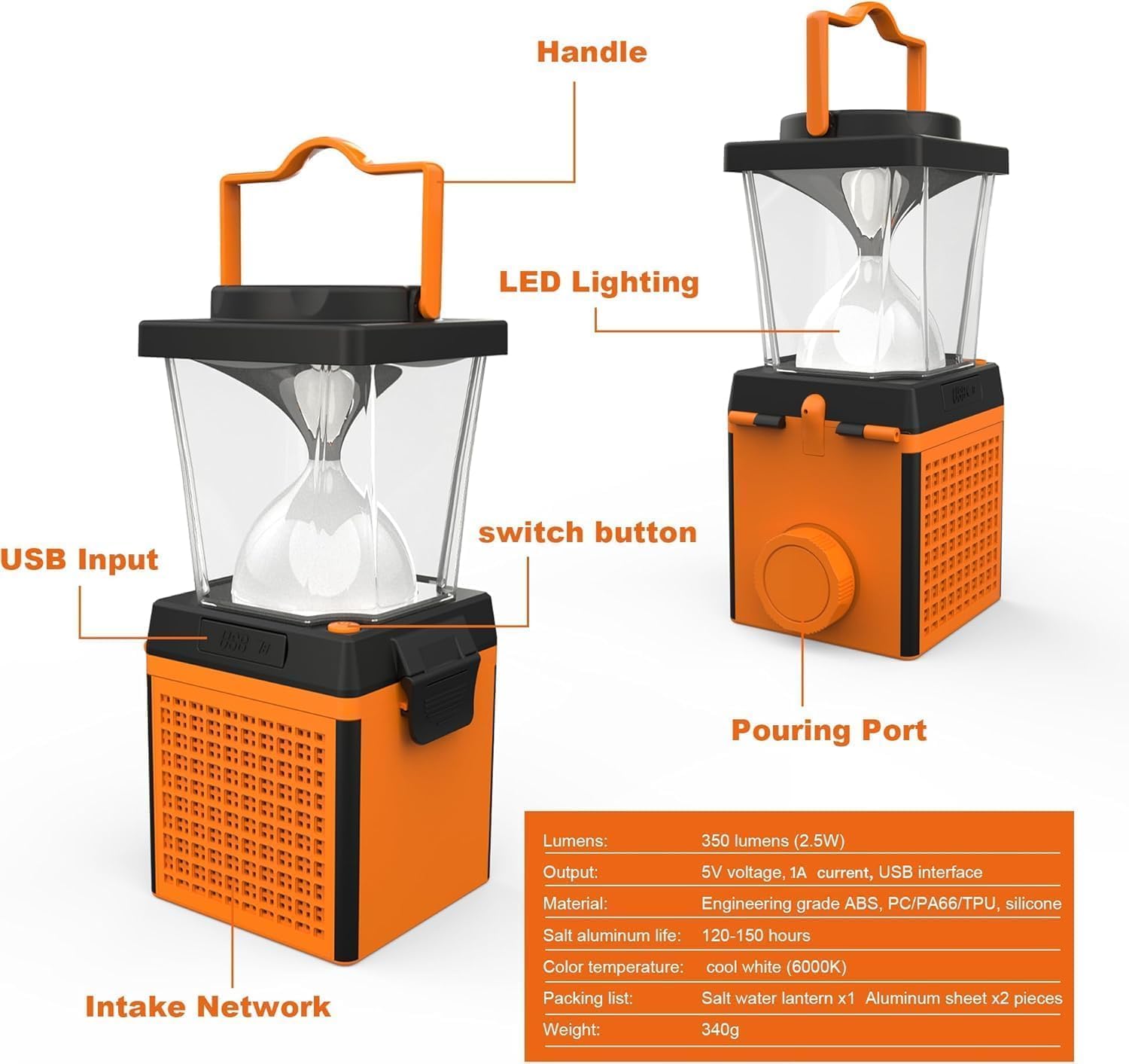Environmentally Conscious Lighting, Saltwater Camping Lantern - Survival & Emergency Outdoor Ligh Simply add Salt Water to Activate The Light. It's That Easy
