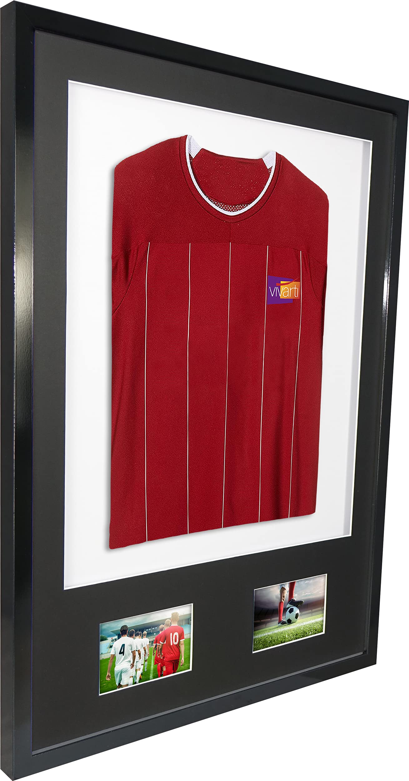 Vivarti DIY Junior 3D montado + doble apertura camisa deportiva marco A1 59,4 x 84 cm – marco negro brillante, soporte negro, tarjeta de respaldo blanca