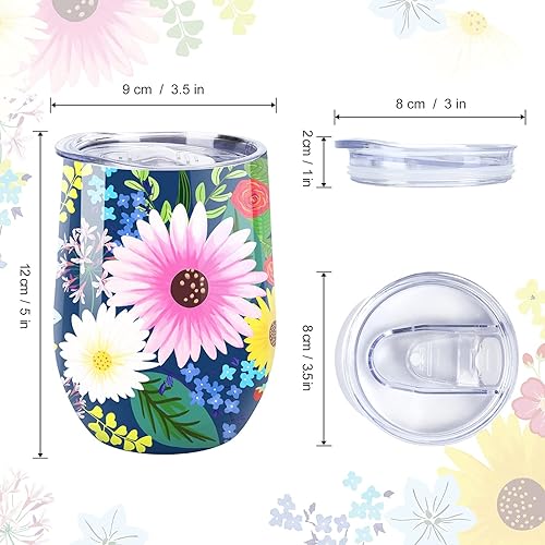 Miniatura 3 de NymphFable Vaso de vino de flores de 12 onzas con popote y tapa, vaso de vino de acero inoxidable, taza de viaje aislada de doble pared