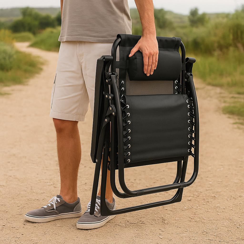 isigno Silla Reclinable Plegable Tumbona de Exterior para Jardín Camping Playa o Balcón Estructura Metálica Robusta Tela Transpirable