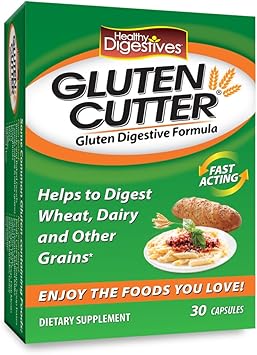 Healthy Digestives Gluten Cutter Enzyme Formula - Helps Improve Your Bodies Gluten Digestion and Assist in Breaking Down Wheat, Dairy and Other Grains - Capsules - 30 Servings