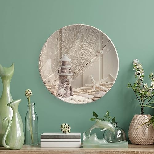 Miniatura 5 de XISUNYA Plato decorativo de 10 pulgadas, artesanía de cerámica náutica, barco de vela marina, salvavidas con diseño de estrellas de mar, faro,