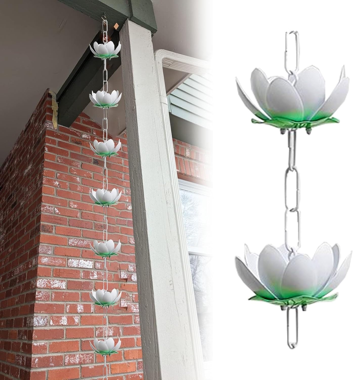 Gutter Rain Chain for Garden Patio Deck, Flower Cups Water Diverter Rain Chain Downspout, White/Black/Copper Colors Rain Chain Chime(Black,7.5m (24.6ft))