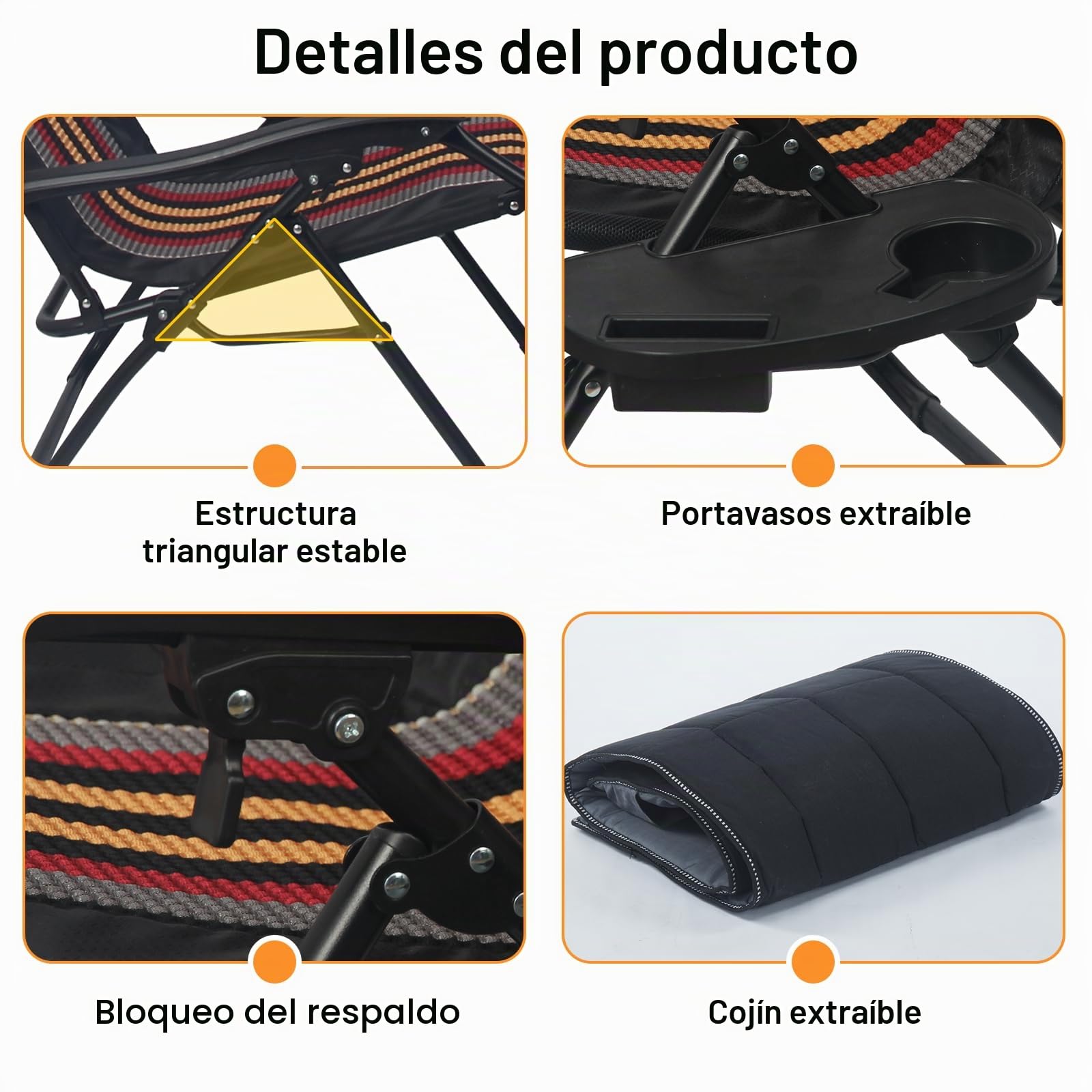 Gravedad Cero Tumbonas Jardin Exterior Plegable,Sillas Acolchadas Reclinables o Hamacas para Playa, Terraza y Camping,Plegable, Ahorra Espacio. (1, Rayas Negras)