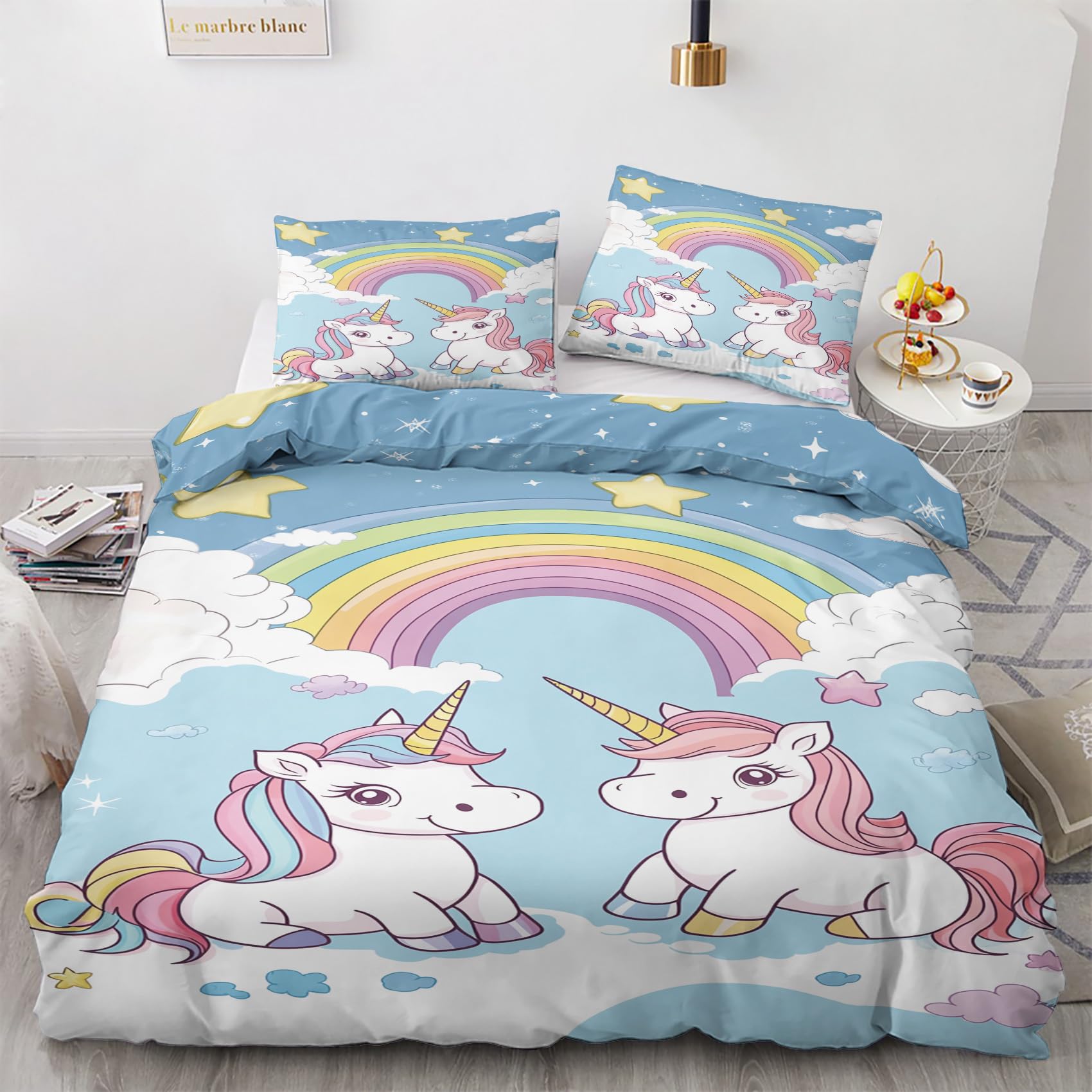 Housse de couette 140x200 cheval avec taie parure lit enfant microfibre