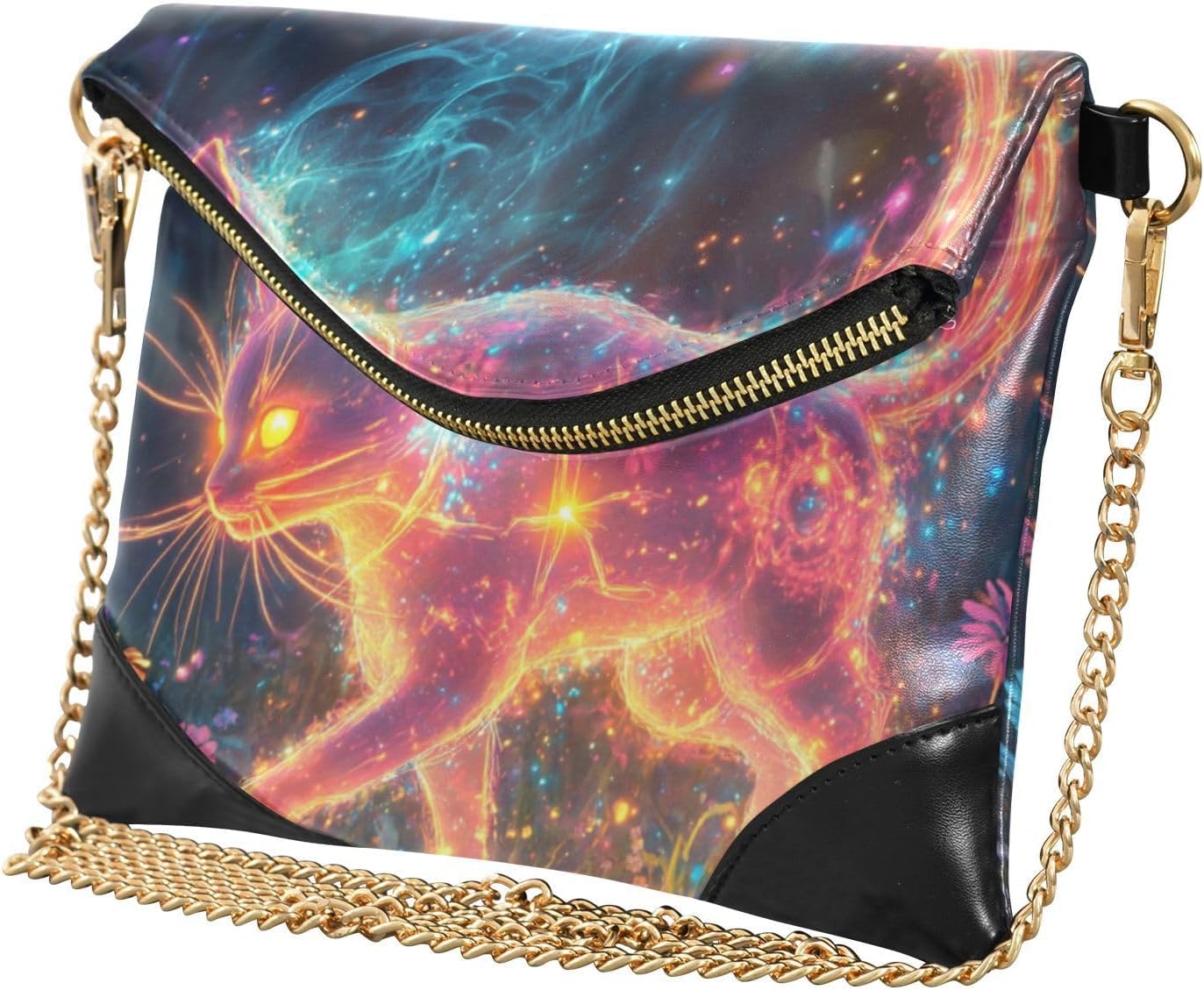 Women's PU Leather Clutch Purses Minimalist Style Purses And Handbags for Lady Pink Cat