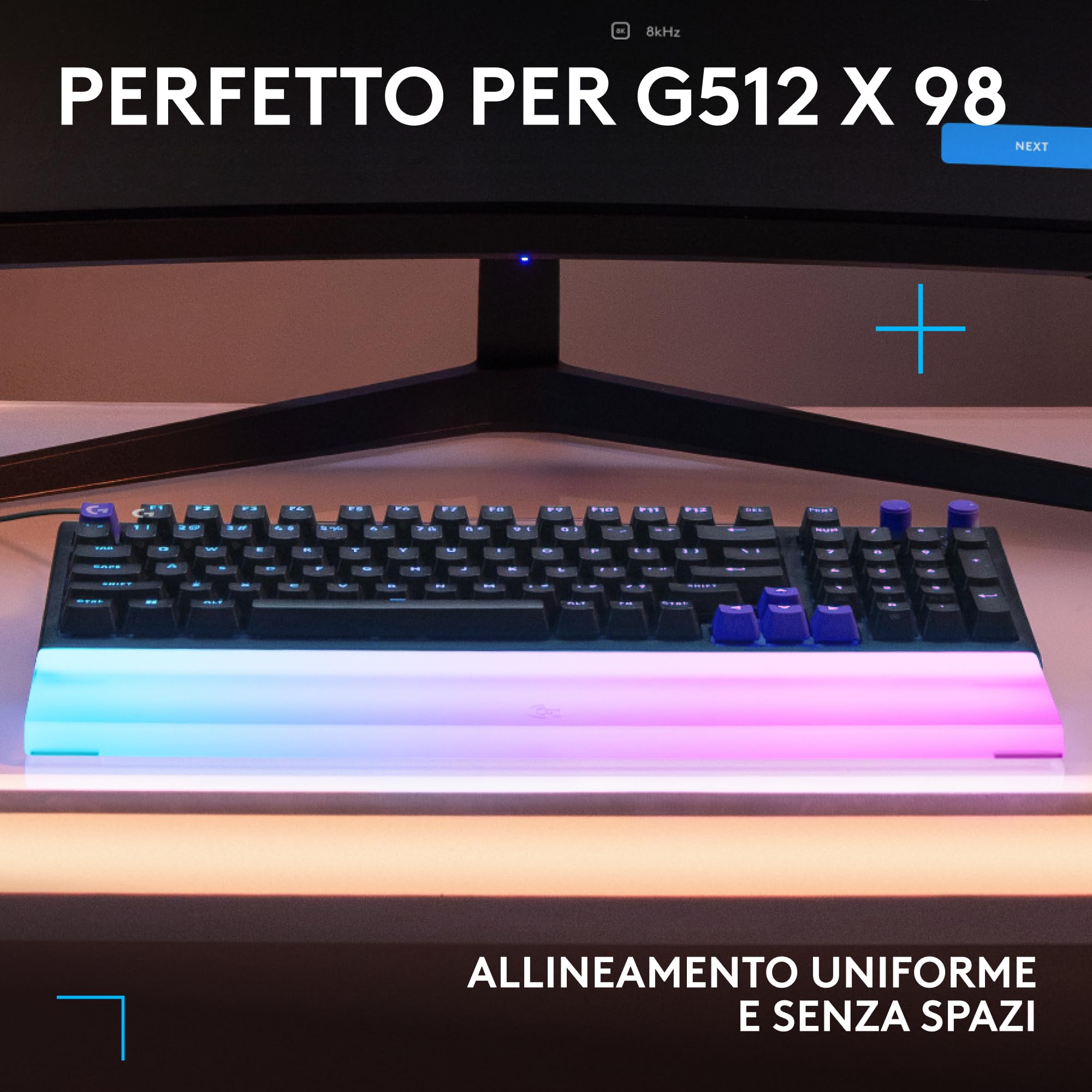 Logitech G G512 X PALM REST 98, poggiapolsi in acrilico | Amplifica la barra luminosa LIGHTSYNC RGB, incisione al laser, supporto premium per tastiera gaming G512 X 98 - Trasparente