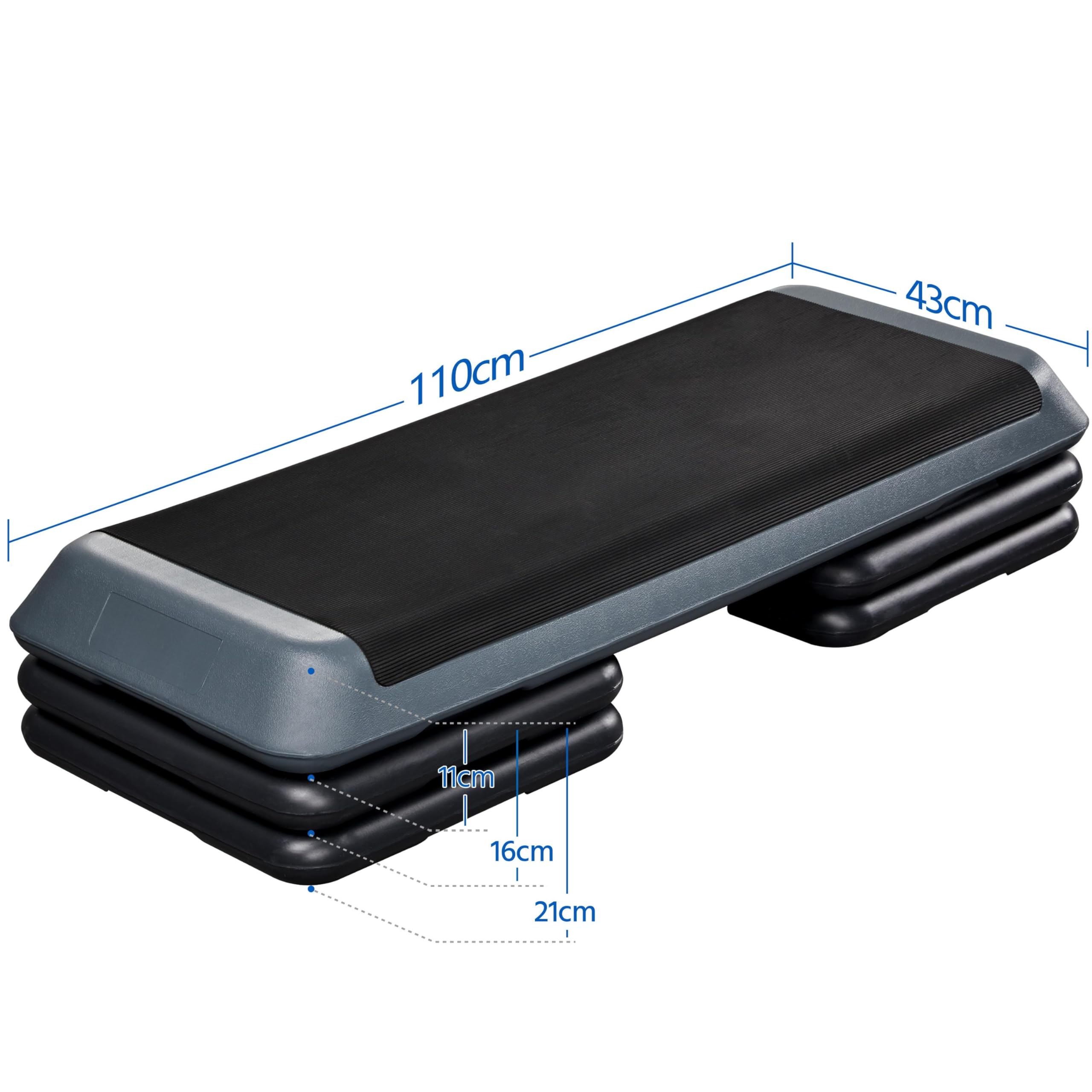 Yaheetech Stepper d'Aérobic Step Fitness d'exercice 110 x 43 cm Hauteur Réglable à 3 Niveaux 11cm/16cm/21cm Charge Max. 250kg Entraînement à Domicile/Salle de Gym, Appartement, Bureau