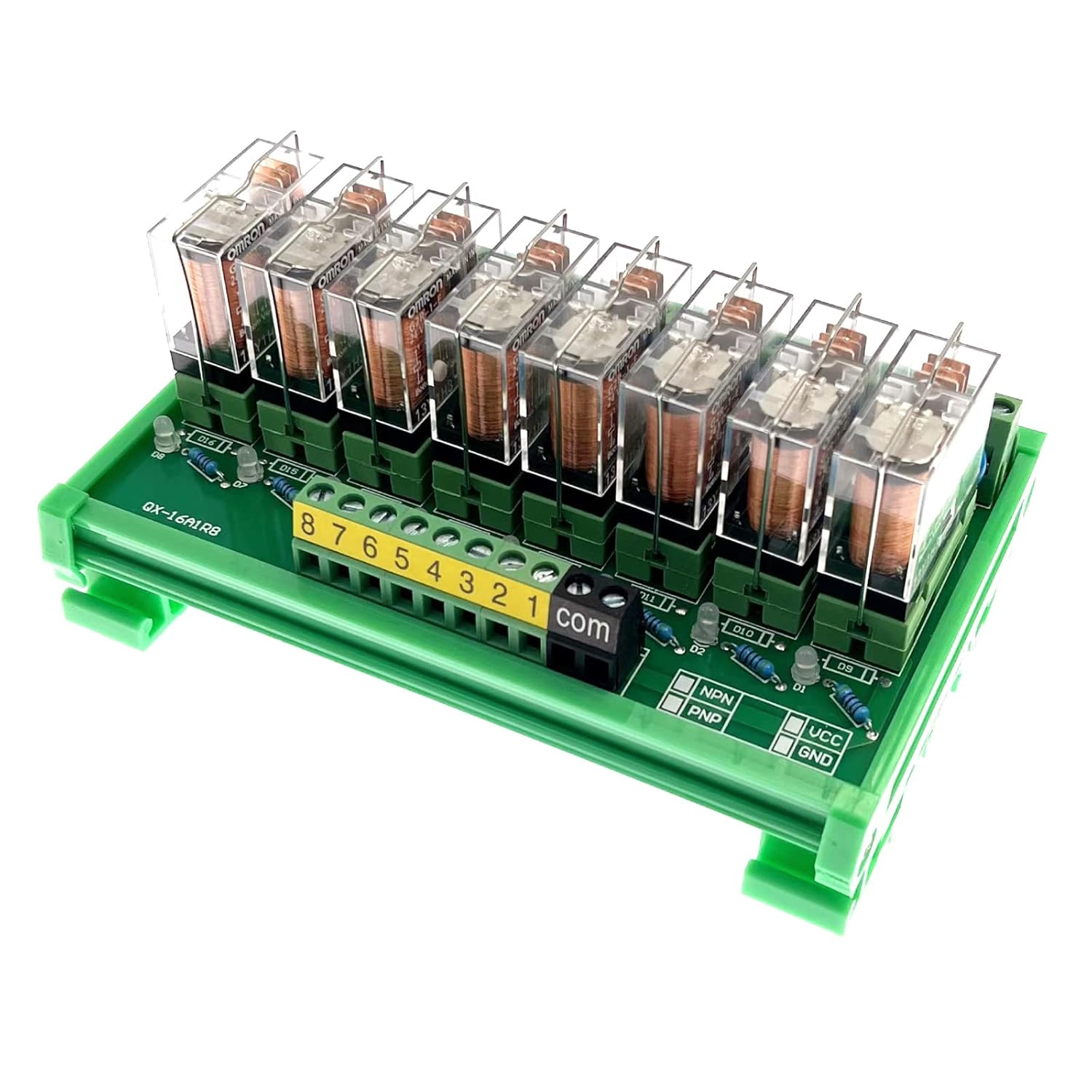 8 Channel AC/DC 24V Rail Mount Relay Interface Module PNP NPN SPDT 16A Pluggable Power Relay, G2R-1-E