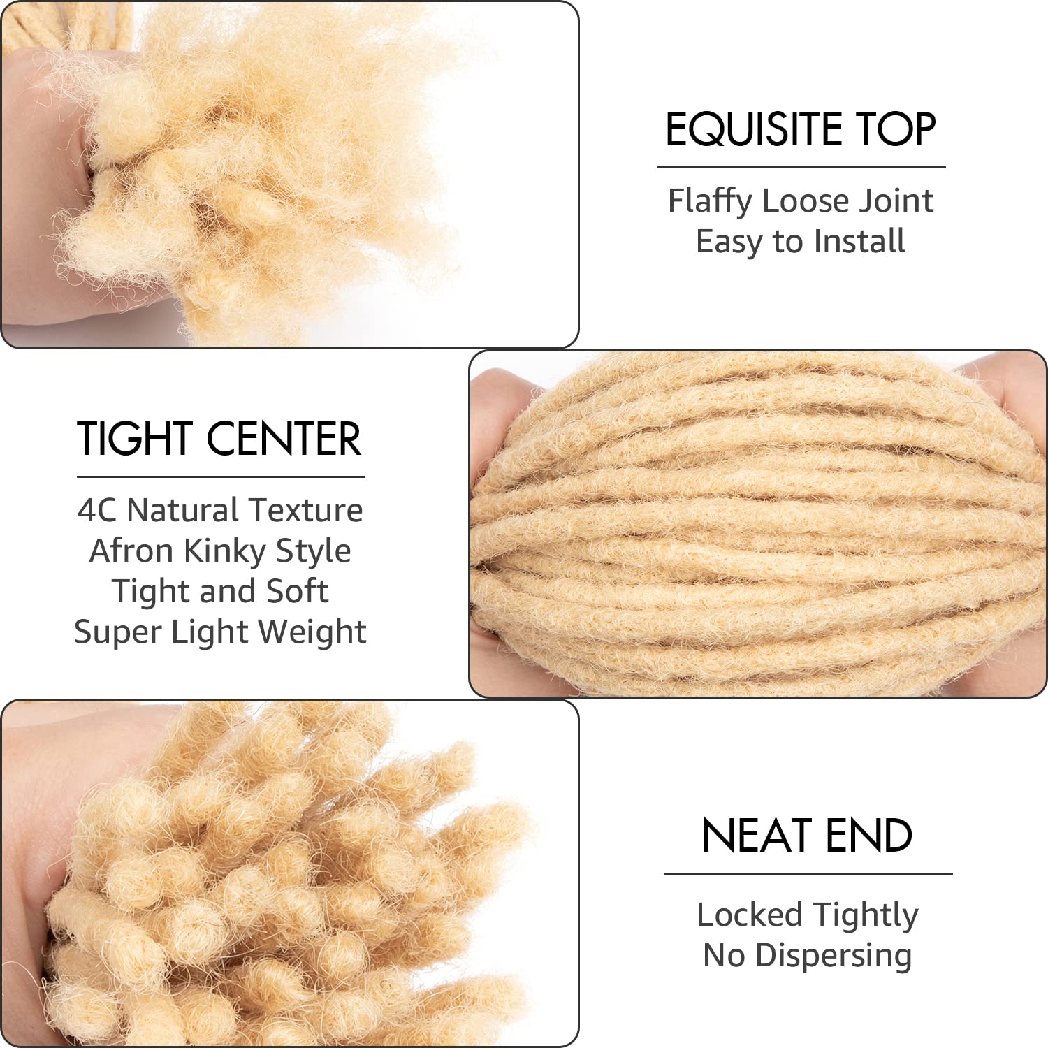 DAIXI 0.8cm Thickness #613 Blonde 8 Inch 10 Strands 100% Real Human Hair Dreadlock Extensions for Man/Women Full Head Handmade Permanent loc Extensions Bundles Can Be Dyed Bleached Curled Twisted