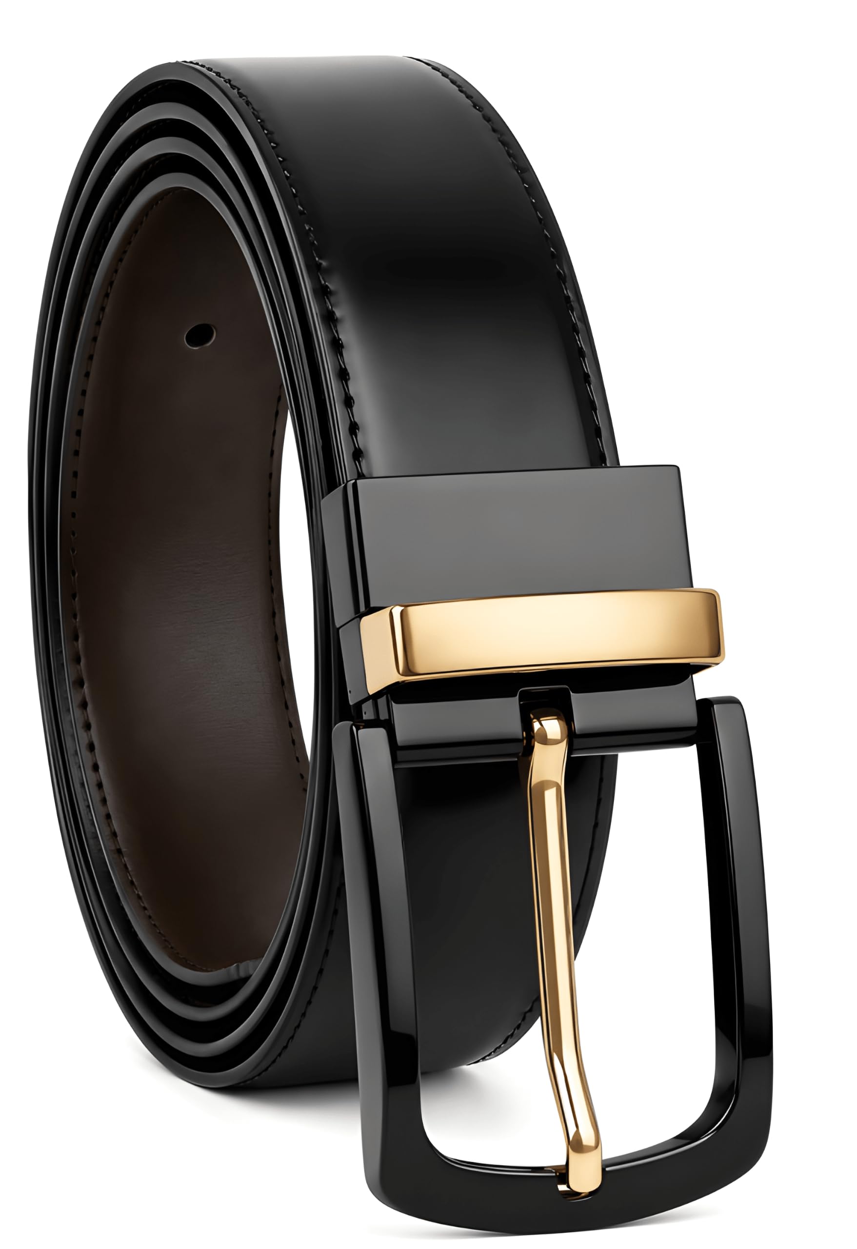 medsin Men’s Reversible Vegan leather Belts With Rotate Gold Black Buckle formal Business Party Casual EveryDay 35MM (1.35" inch) Waist sizes upto 40 inches or Under Black Brown-picture-16