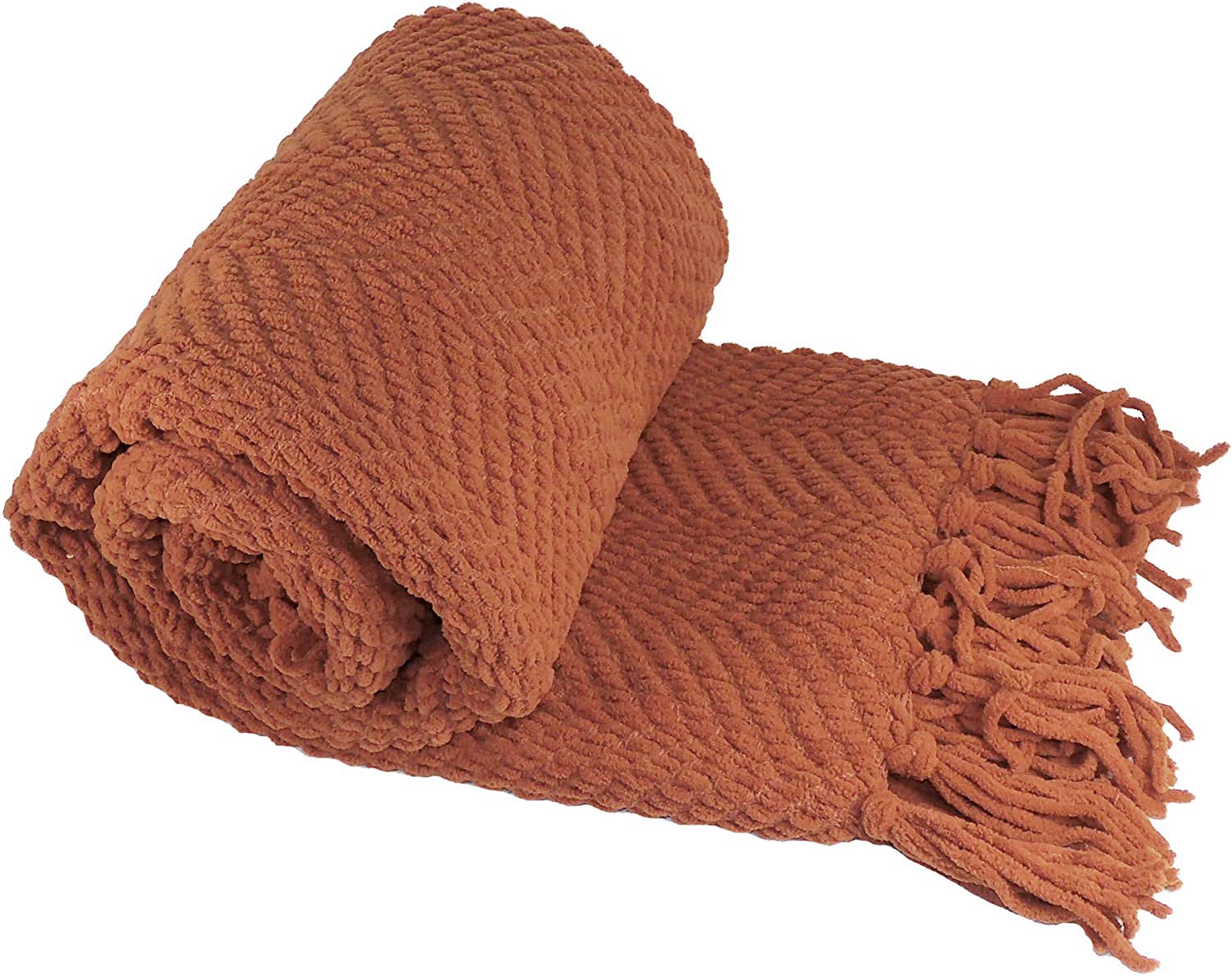 Home Soft Things Throw Blanket Knitted Tweed Throw 50'' x 60'', Rust, Super Soft Cozy Warm Comfortable Breathable Throw for Living Room Chair Couch Bed Sofa Bedroom Home Décor