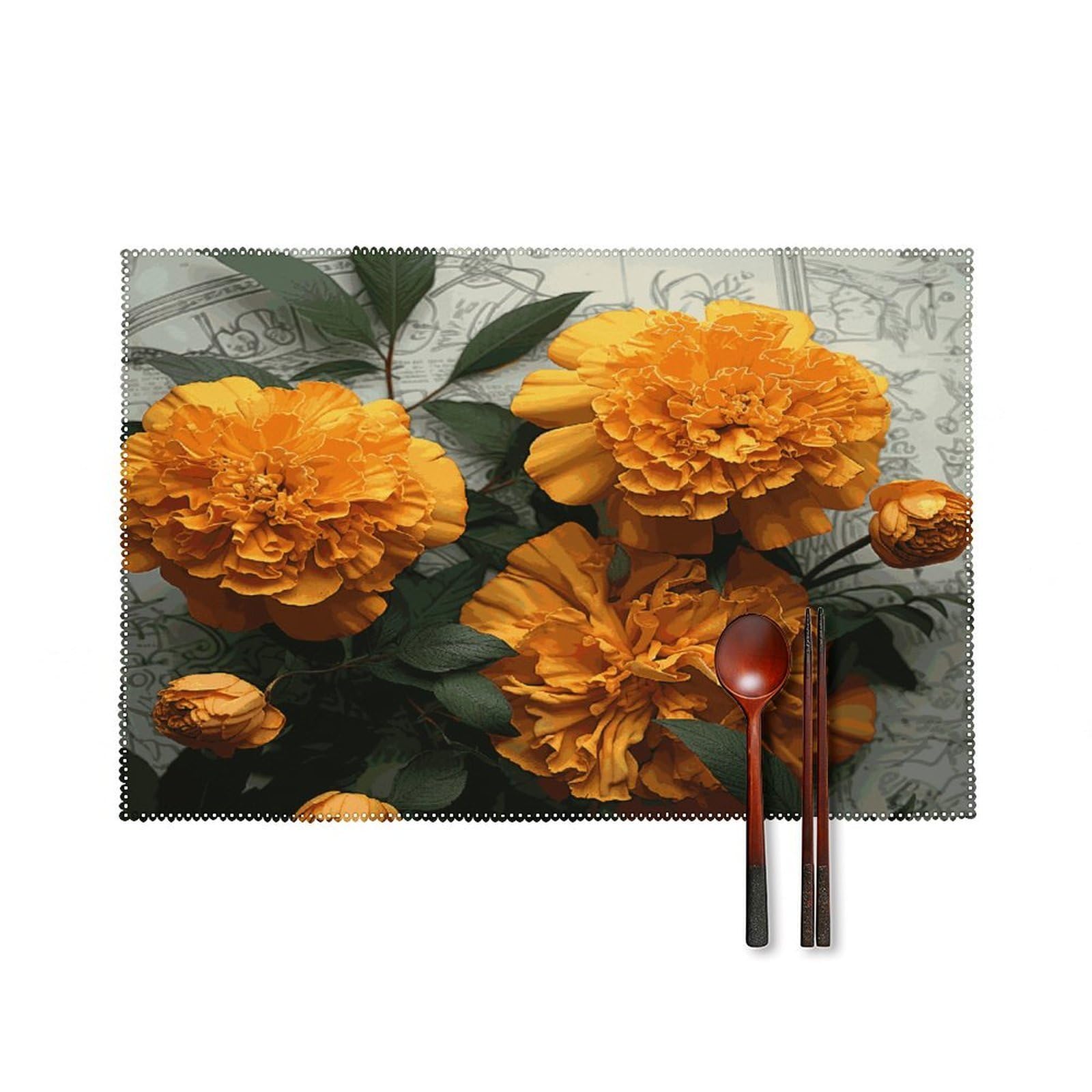 Marigold Placemats Set of 4 Canvas Place Mats Non-Slip Heat Resistant Table Mats Washable Waterproof Placemat Wipeable Tablemats for Kitchen Dining Decor Place Mat