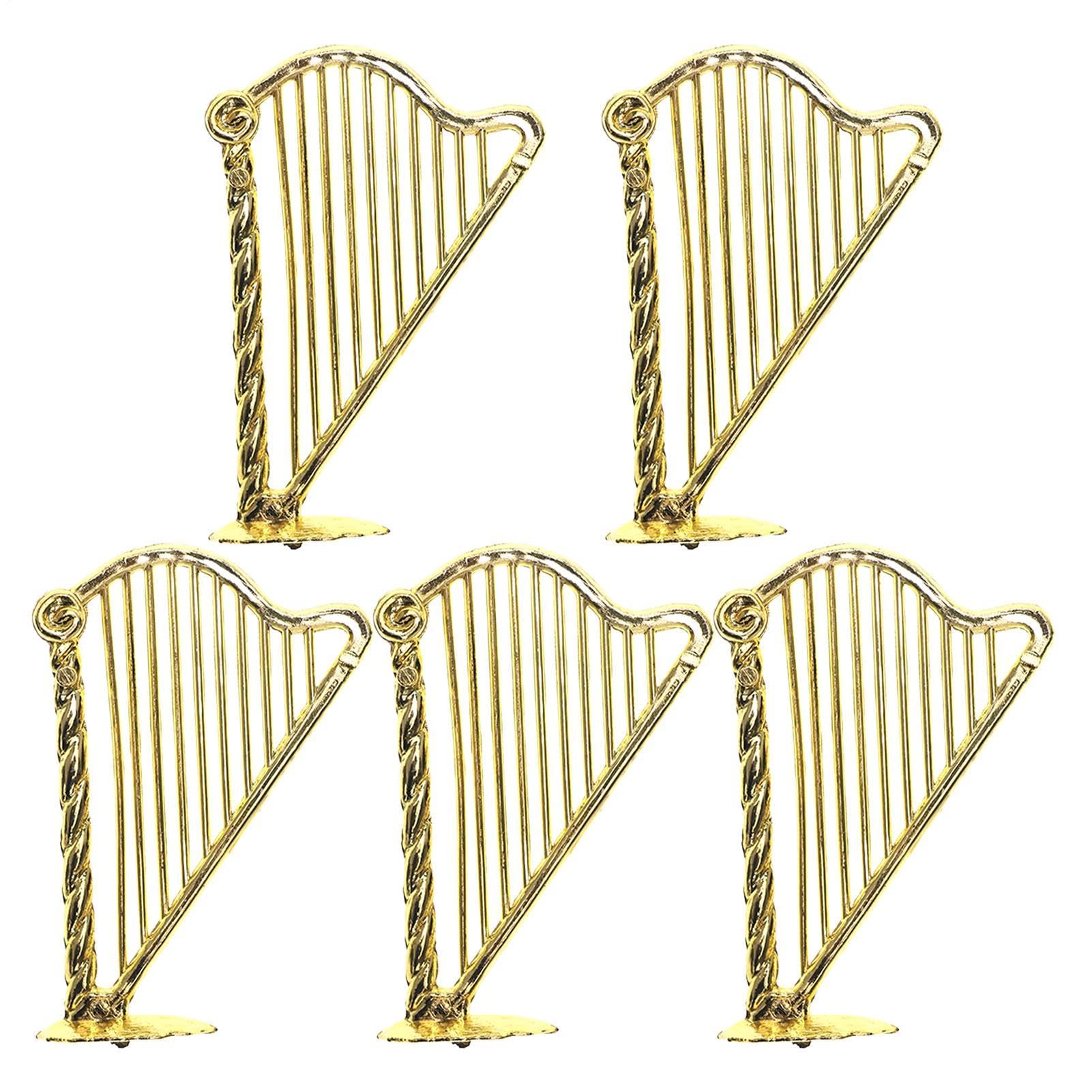 Arpa de oro en miniatura,Arpa en miniatura - Juego de 5 adornos de escritorio con arpa pequeña,Instrumento musical, modelo de instrumento musical en miniatura 1:12, modelo de arpa para decoración de c