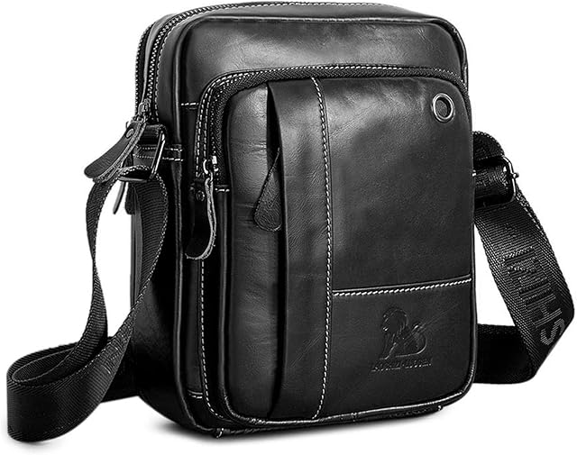BAIGIO Men's 100% Genuine Leather Cross Body Bag Casual Messenger Satchel Side Bag for Wallet Purse Mobile Phone Keys