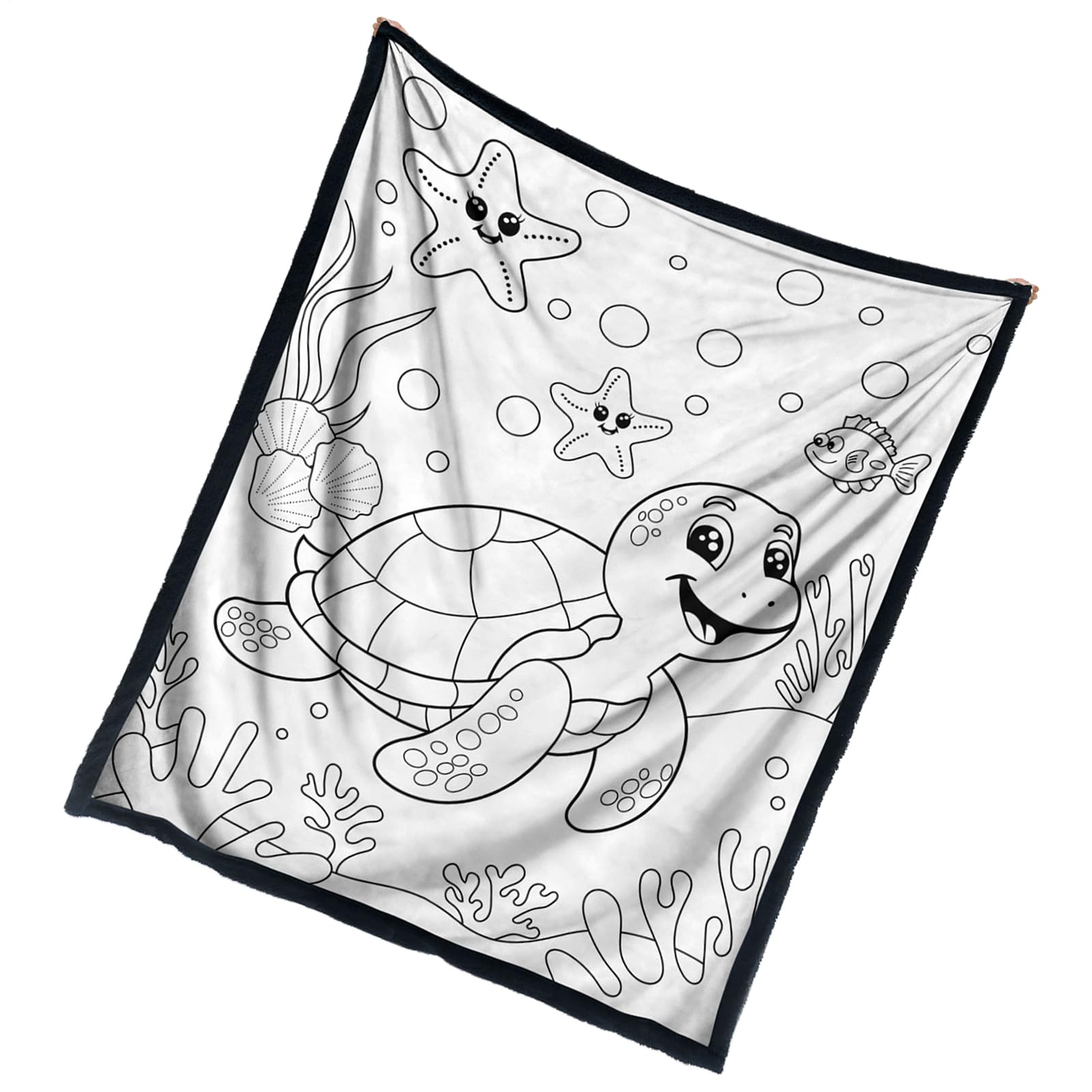 Couverture à colorier animaux marins 150x127 cm grand plaid aux finitions soignées pour lit