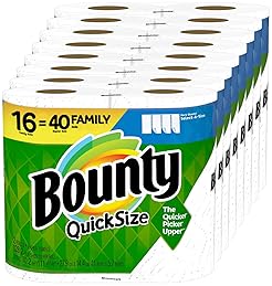 Bounty Quick-Size Paper Towels, White, 16 Family Rolls = 40 Regular Rolls (Packaging May Vary)