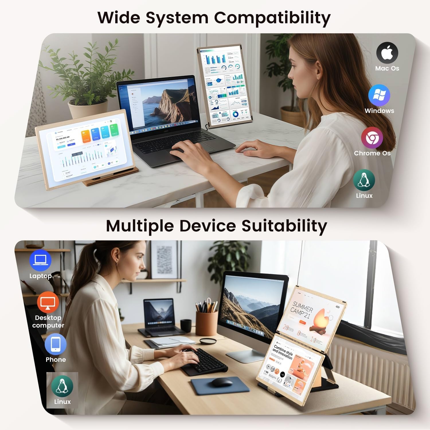 Laptop Extender 15.6-inch, 1080P FHD Portable Monitor with 120% sRGB, 235Rotation Detachable Screen, Plug & Play, Triple Screen Laptop Monitor Extender Compatible with Windows, Mac, Chrome - Image 6