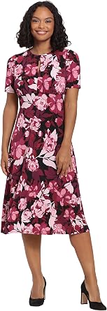 London Times Womens Dresses Printed Sleeveless Versatile Empire A-Line Keyhole Neckline Midi Dress