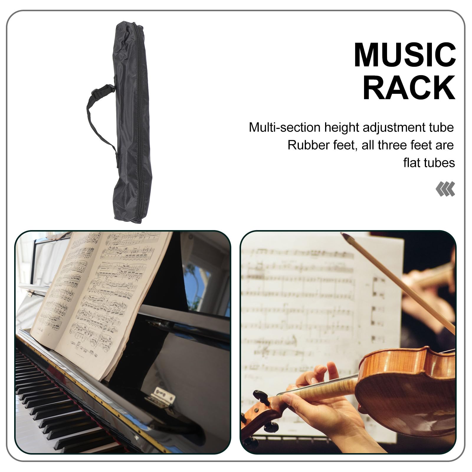 Supporto Spartiti Musicali Nero Gomma Antiscivolo in Ferro e Pp Pieghevole Portatile e Regolabile per Esecuzioni e Utilizzo senza Mani
