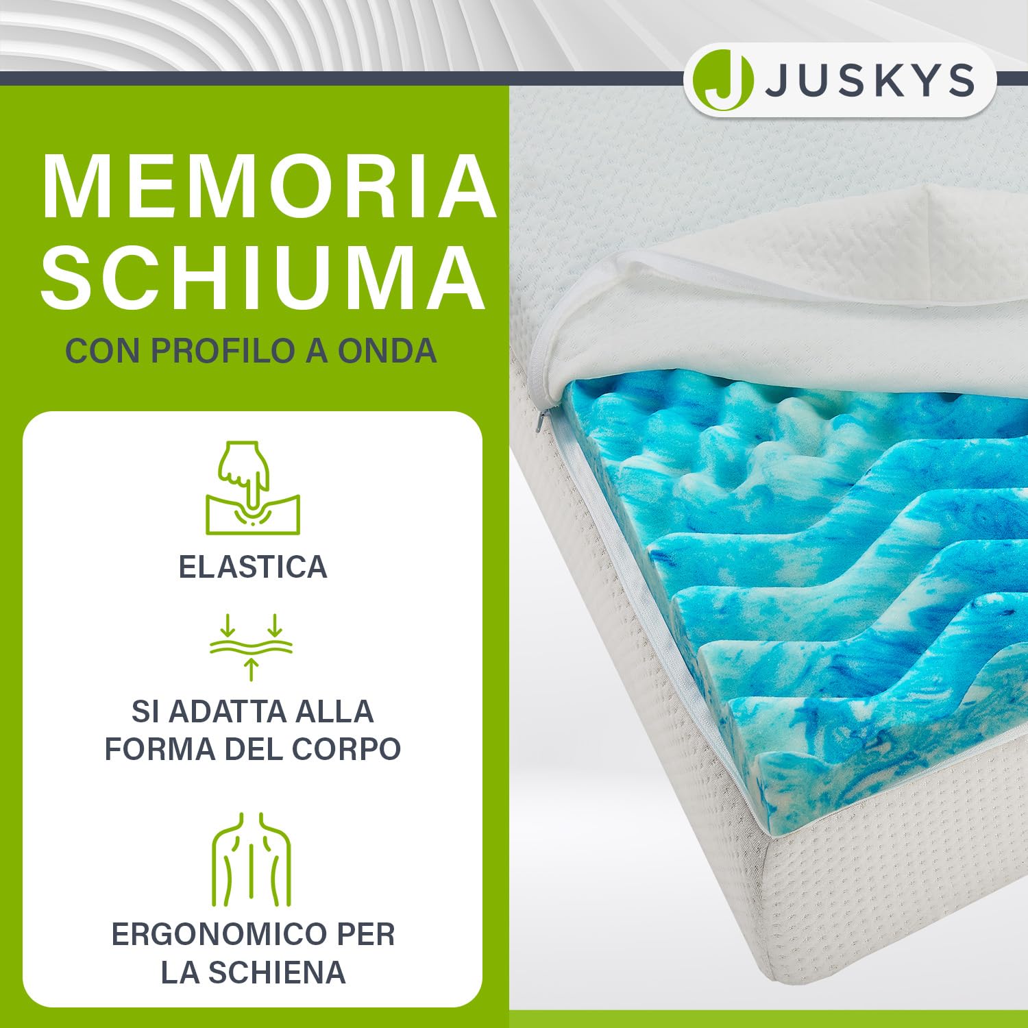 Juskys Topper 90x200 cm in schiuma memory, 7 zone ortopediche e traspirante, altezza 7 cm, H2 - H3, rivestimento lavabile topper materasso coprimaterasso