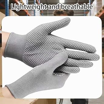 6Pairs Work Gloves for Men, Working Glove with Secure Grip on Fingers, Breathable Rubber and Nylon Non-Slip Glove Great for Working, Mechanic, Warehouse, Driving, Construction