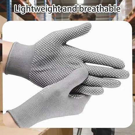 6Pairs Work Gloves for Men, Working Glove with Secure Grip on Fingers, Breathable Rubber and Nylon Non-Slip Glove Great for Working, Mechanic, Warehouse, Driving, Construction