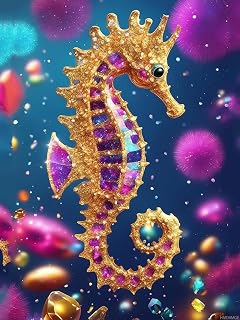 Seahorse Christmas Gift Diamond Painting Kits for Adults, 5D Full Round Diamond Animals Diamond Art Kit, Crystal Dots Diamond Painting for Beginners, DIY for Home Wall Decor 12x16 inch New Year's Day