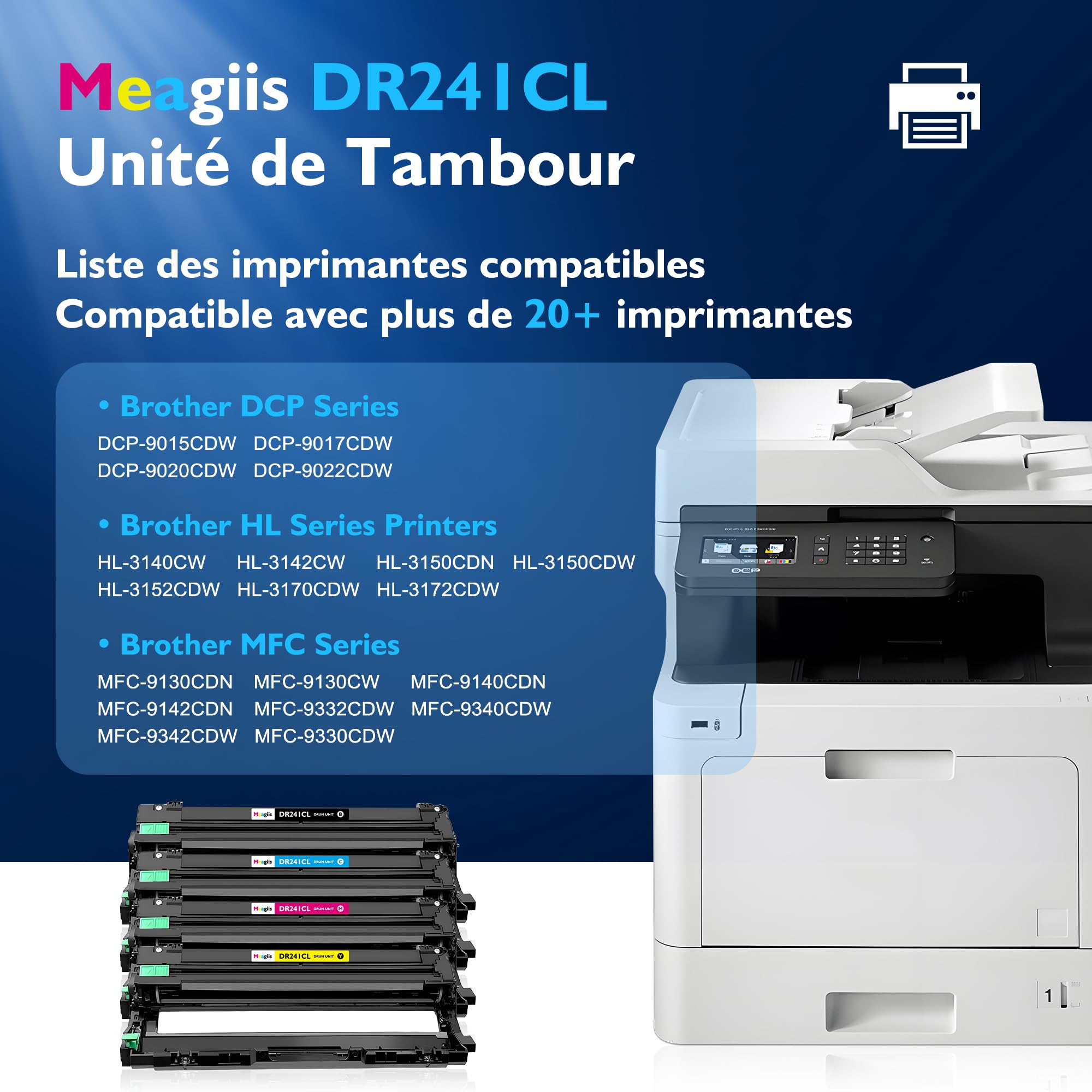 DR-241CL Unité de Tambour compatibles pour Brother DR241 DR241CL Tambour pour Brother DCP-9020CDW DCP-9015CDW DCP-9022CDW HL-3140CW HL-3150CDW HL-3170CDW MFC-9140CDN MFC-9330CDW (4 Pack)