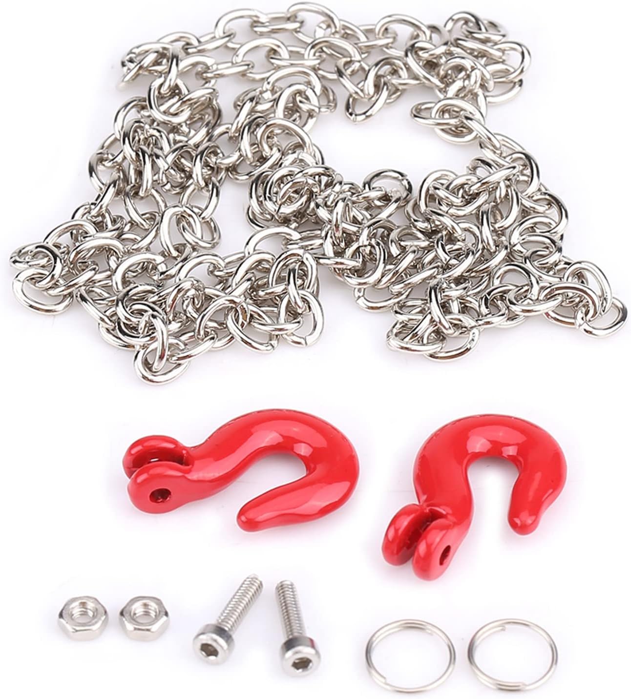 Oumefar RC Trailer Chain Hooks, Mini Metal Trailer Hook & Chain RC Trailer Tow Hooks Accessories with Chain for SCX10 D90 1:10 RC Crawler Climbing Car