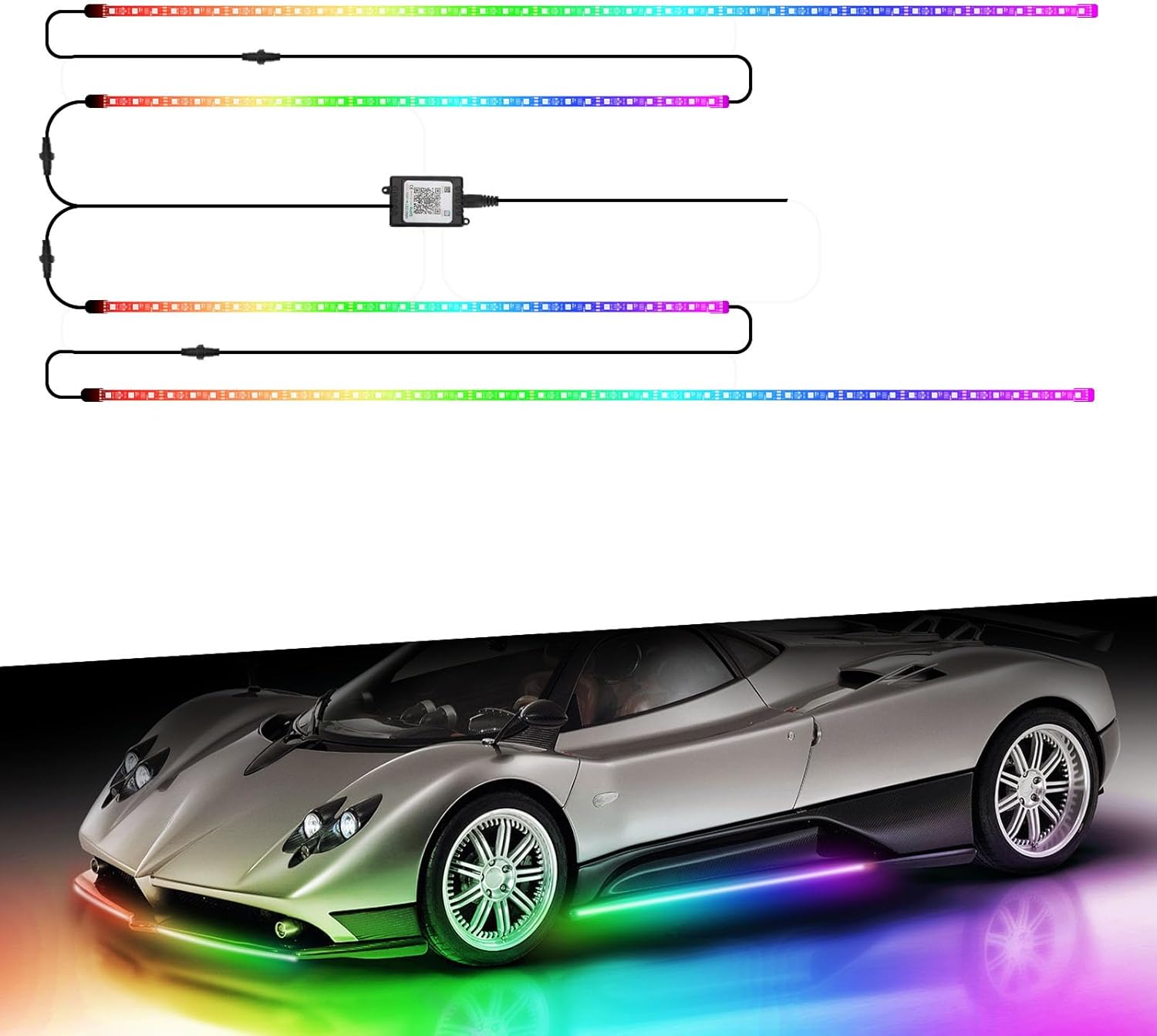 Car Underglow Lights,4PCS RGB Exterior Neon Accent Strip Lights Kit with APP Control,210 Chasing Colors,16 Million DIY Colors,Music Mode,12V Dimmable Car Strip Lights for Car,35Inch & 47Inch
