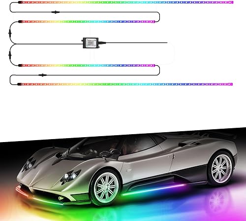 Juego de 4 luces de neón RGB para exteriores, con control de aplicación, 210 colores de persecución, 16 millones de colores de bricolaje, modo de