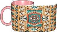 Vista 4 de Taza de té grande, taza única tribal, patrón de tribu secreta azteca india, bohemio, 11 onzas, regalos personalizados, naranja y verde azulado