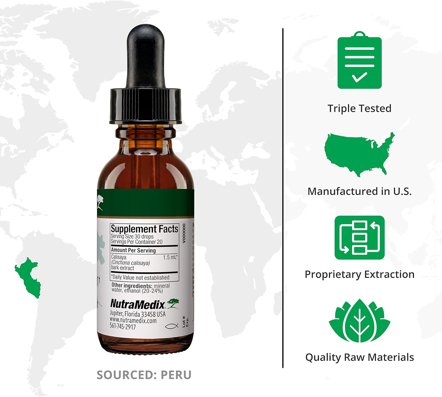 NutraMedix Quina Herbal Extract - Daily Immune Support Supplement - Liquid Herbal Supplements for Health & Immunity - Calisaya Tree Bark Sourced in Peru (1oz / 30ml)