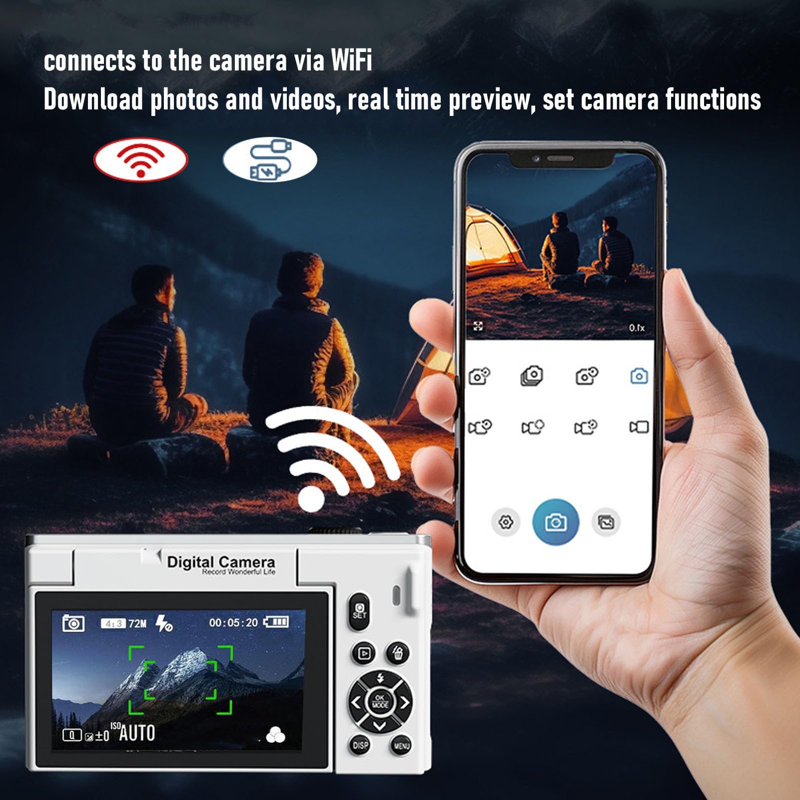 VBESTLIFE Fotocamera Digitale 4K per Fotografia, Fotocamera per Vlogging WiFi da 75 MP con Zoom 18X, Schermo Ribaltabile a 180° da 3", Videocamera Flash da Viaggio per Principianti Adulti (WHITE)