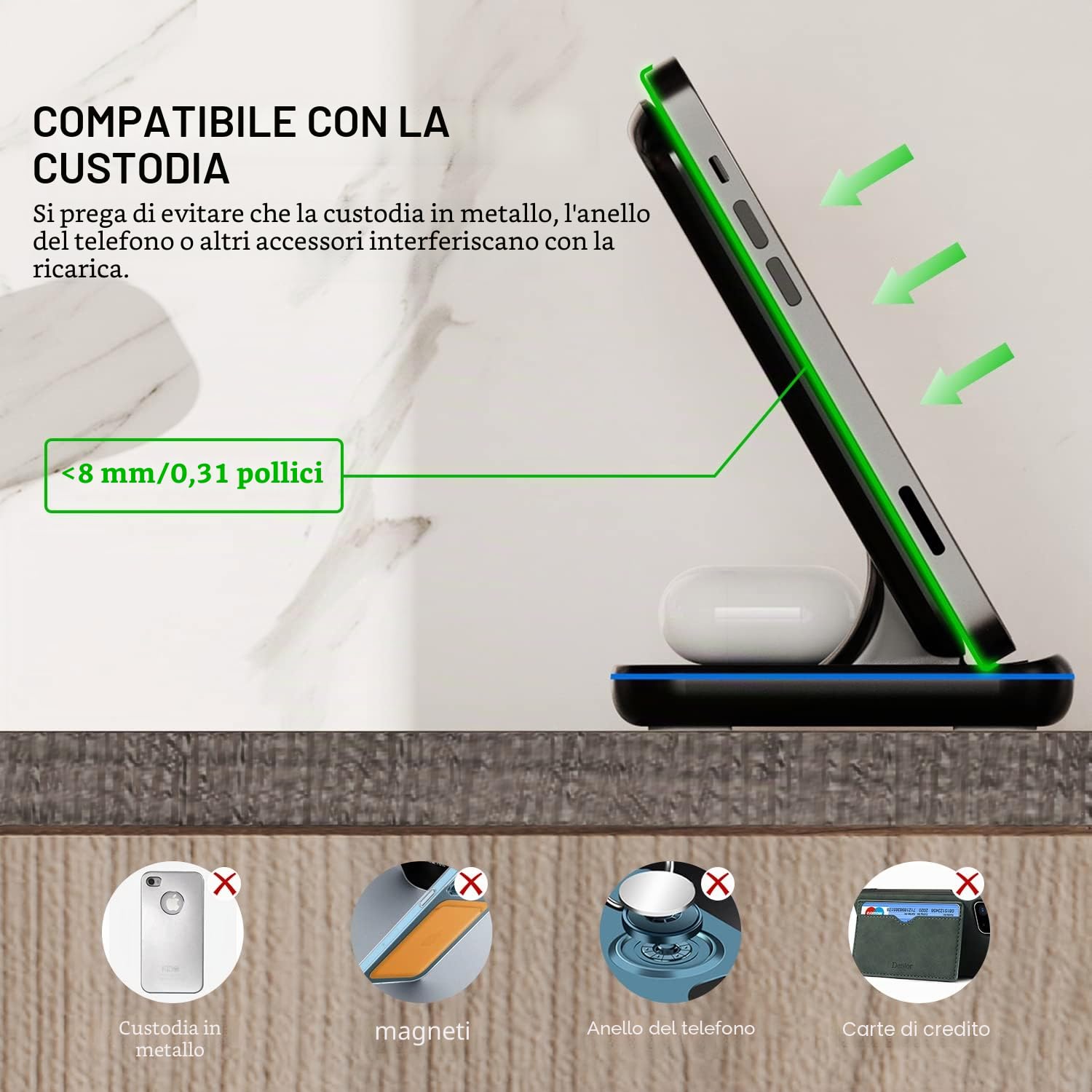 Minthouz Wireless Charger, stazione di ricarica induttiva 3 in 1 con adattatore da 18 W per più dispositivi Apple, iWatch S8/7/6/5/4/3/SE2/SE (ONLY), AirPods 3/Pro, Qi compatibile con iPhone