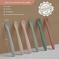 Vista 2 de 6 piezas de cucharas de silicona para alimentación de bebé, cucharas de bebé de primera etapa, punta suave fácil para las encías Cucharas