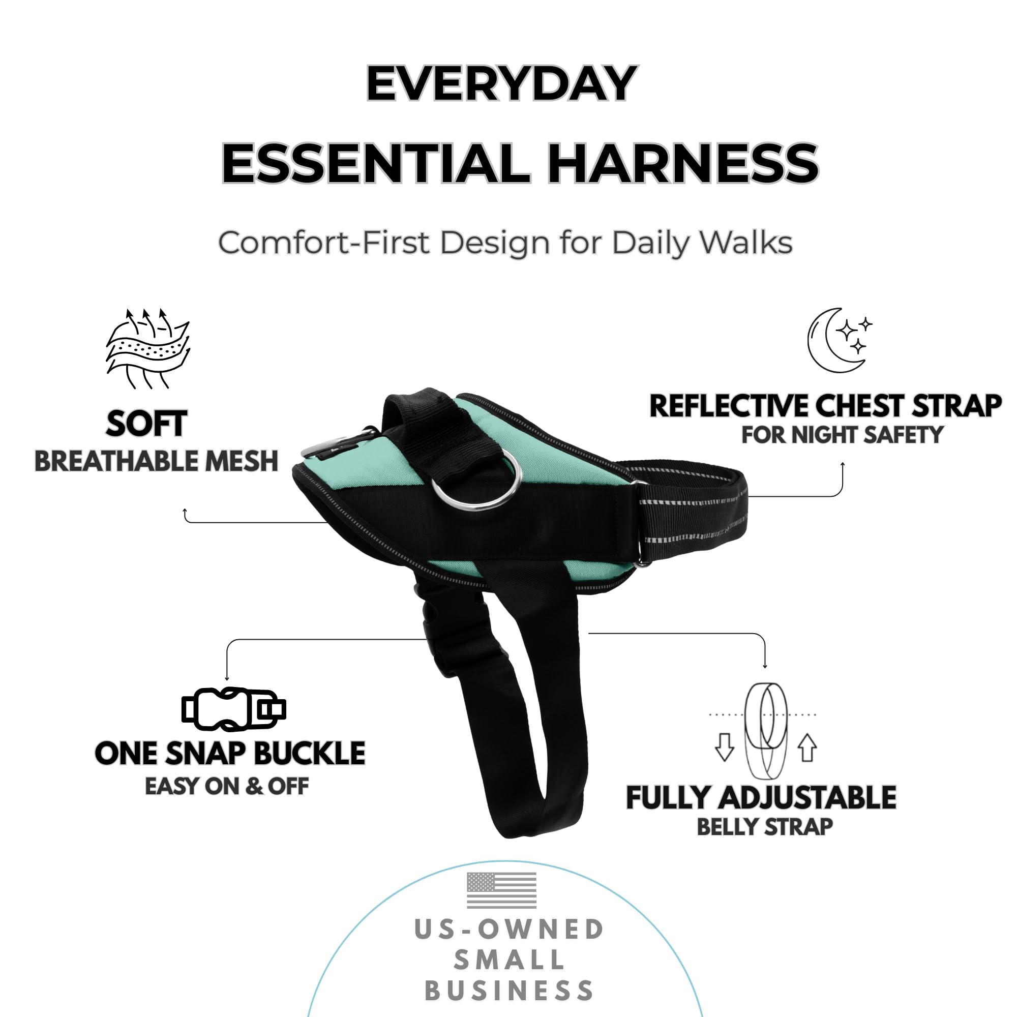 ShawnCo Essential Dog Harness, No-Pull Pet Vest with 3 Leash Clips, No Choke, Reflective, Adjustable and Padded, for Easy Walking and Training for Small, Medium and Large Dogs (Seafoam, M) - image 2