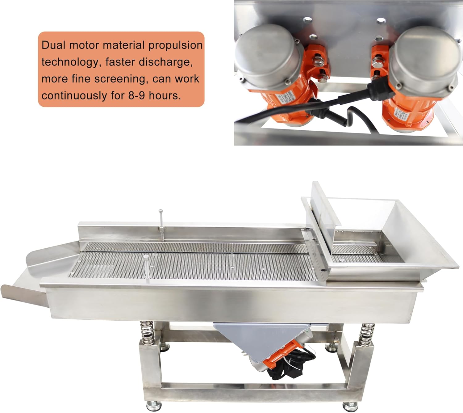Straight Vibrating Sieve Shaker Linear Vibrating Sieve Machine Electric Linear Sifter 4mm ​Stainless Steel Screen Single Layer with Two 100W Motors, 110V (TB608 Series)