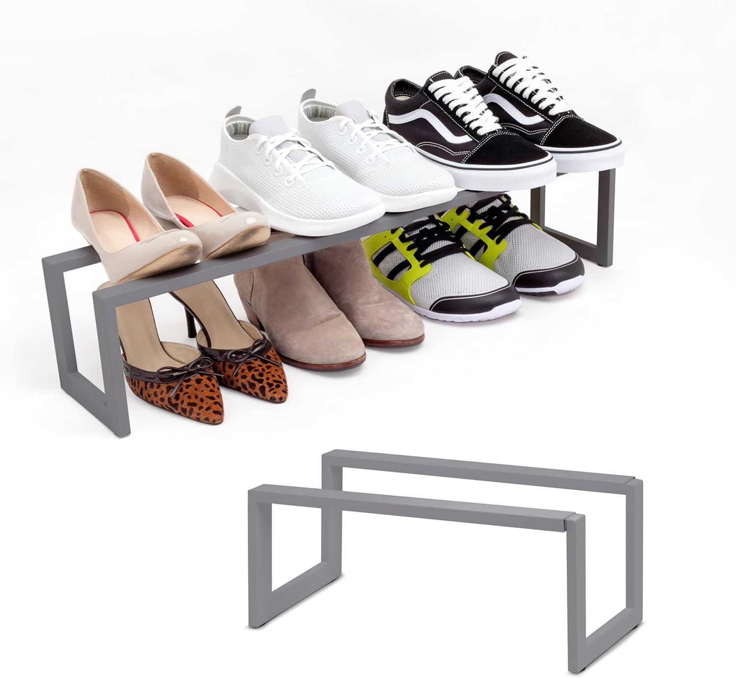 QUALIAZERO Expandable Shoe Rack Organizer for Closets, Entryways, Hallways, Bedrooms, Living Rooms, Kitchens, Bathrooms, Laundry Rooms (Storm Frost, 2 Pack)