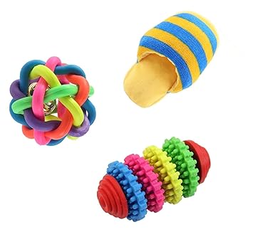 KUTKUT Training Toy Set of Ball, Teether nd Squeaky for Small Dogs and Pets - Pack of 3