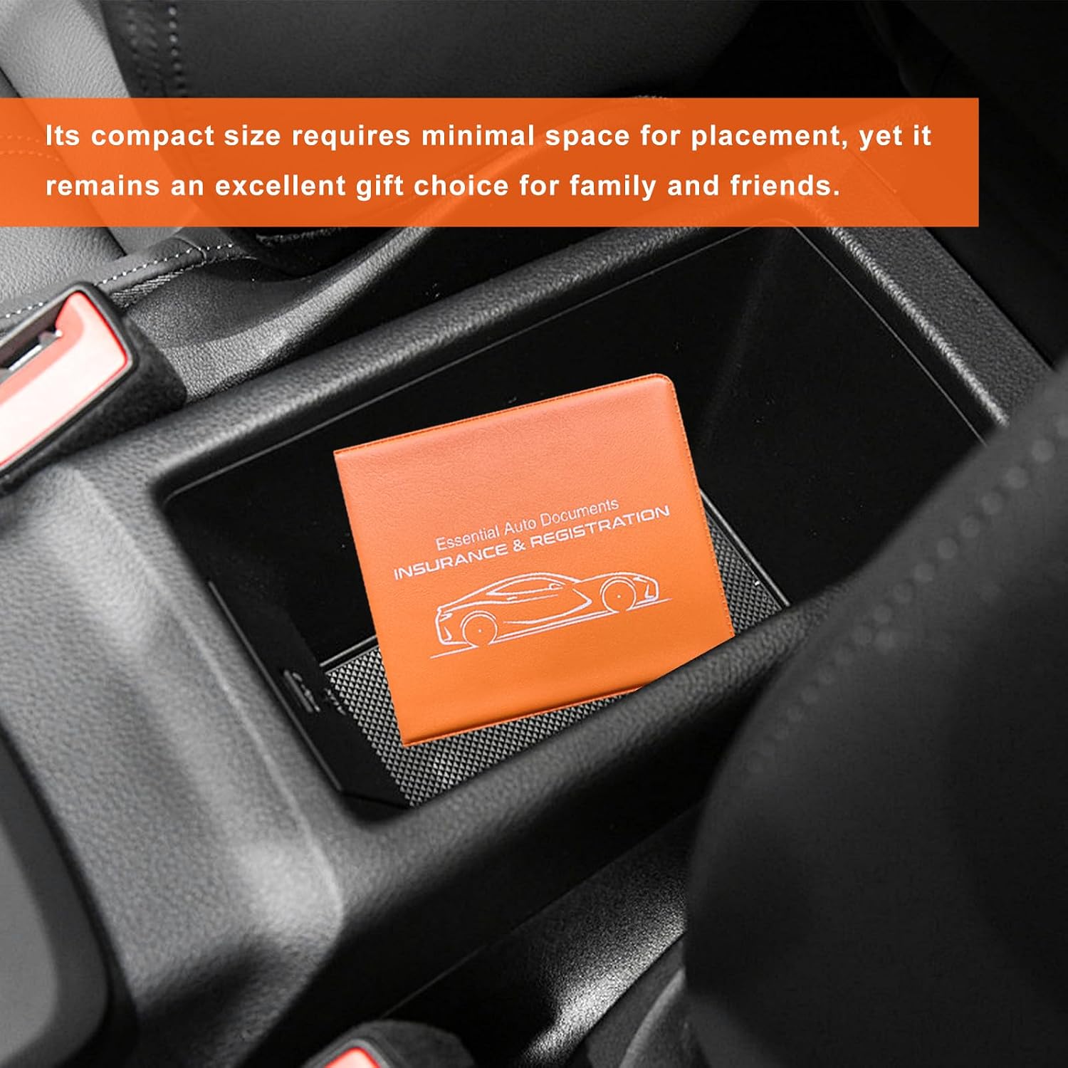 2 PCS Car Registration Insurance Holder, Portable Auto Glove Box Paperwork Wallet, Waterproof Card Case Document Organizer for Most Cars Trucks SUVs, Car Accessories (Orange, Small Car) image 4