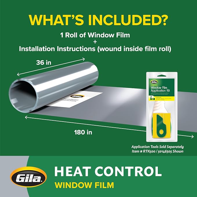 Gila Heat Control Titanium Adhesive Residential DIY Window Film Sun Blocking Glare Reduction 3ft x 15ft (36in x 180in), Gray miniatura 7