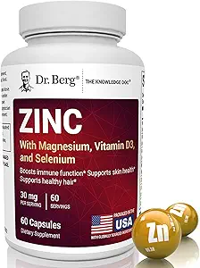 Dr. Berg Zinc 30mg Enhanced with Magnesium, Vitamin D3, Selenium, & Copper - Zinc Supplements for Men & Women - Chelated Zinc for Immune, Skin, Hair, & Nails Support* - 60 Capsules