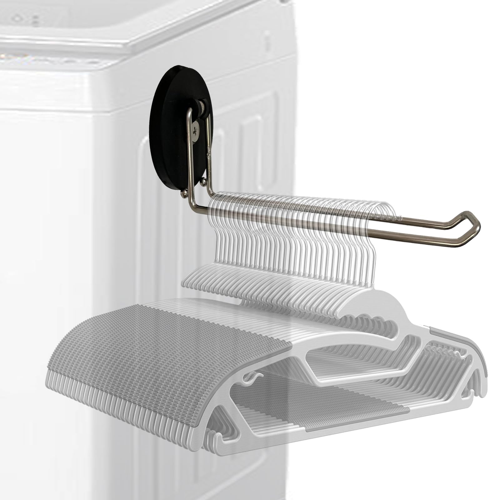 Magnetic Hanger Organizer Stacker,Clothes Hanger Holder for Closet Laundry Room Washing Machine - Keeps Hangers Handy and Organized,Hanger Clips Storage Rack,Towel Rack(No Drilling,No Adhesive)