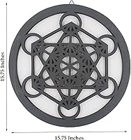 Vista 2 de DharmaObjects Cubo de metatrón grande con geometría sagrada hecha a mano para decoración de pared de madera, arte colgante (negro, 15.75 pulgadas)