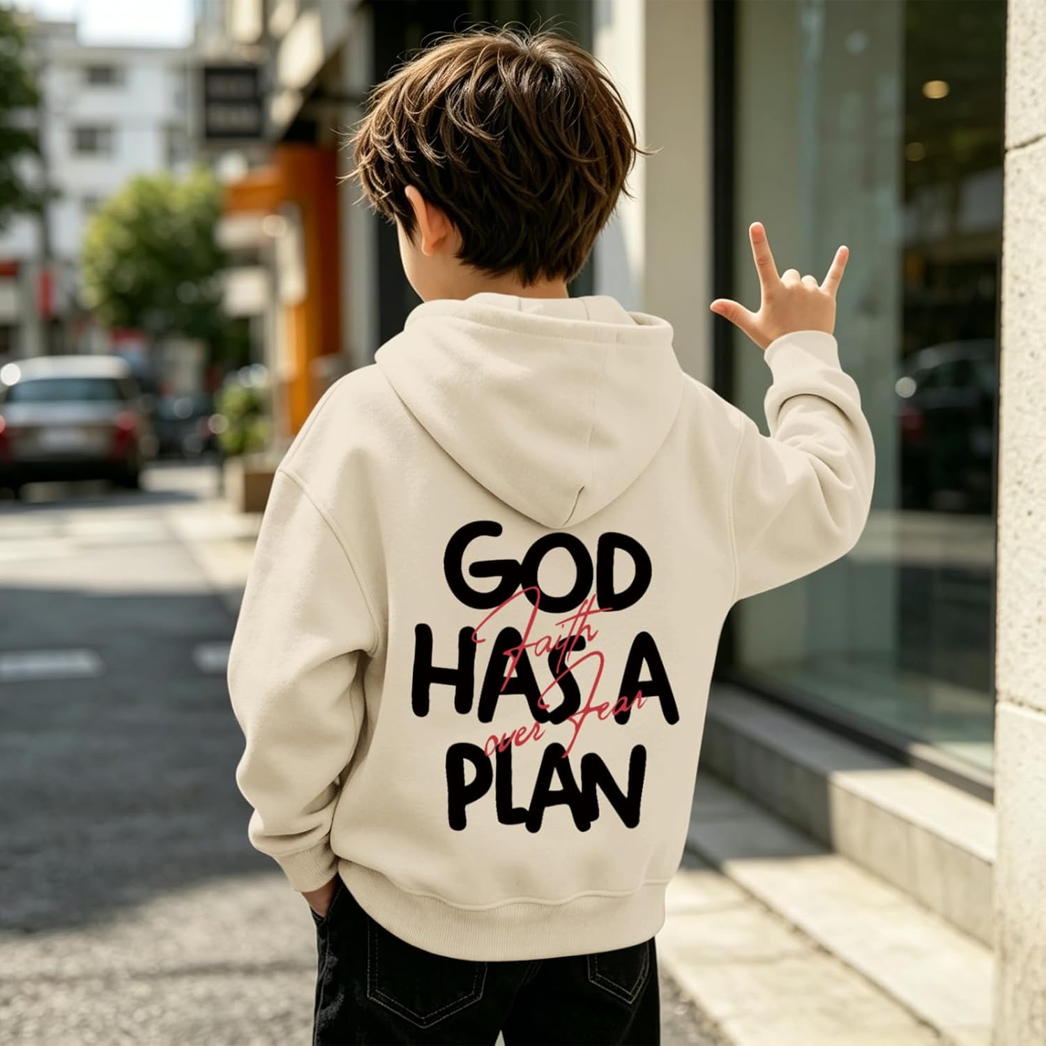 Christian Graphic Hoodies For Boys God Has A Plan Jesus Hoodie Kids Faith Over Fear Sweatshirt Religious Pullover Top image 2