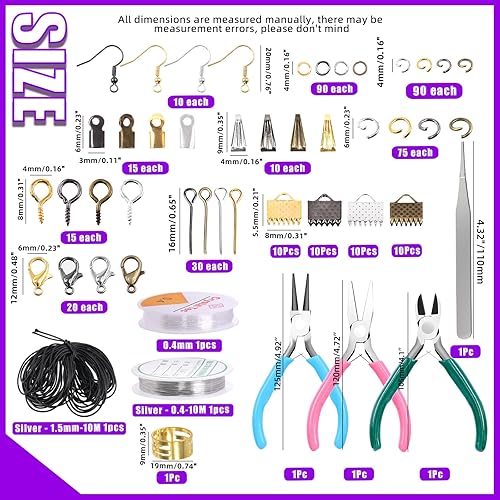 Miniatura 2 de Swpeet Kit de 1470 piezas de suministros para hacer joyas con herramientas de fabricación de joyas, 3 alicates de joyería de colores y alambres de
