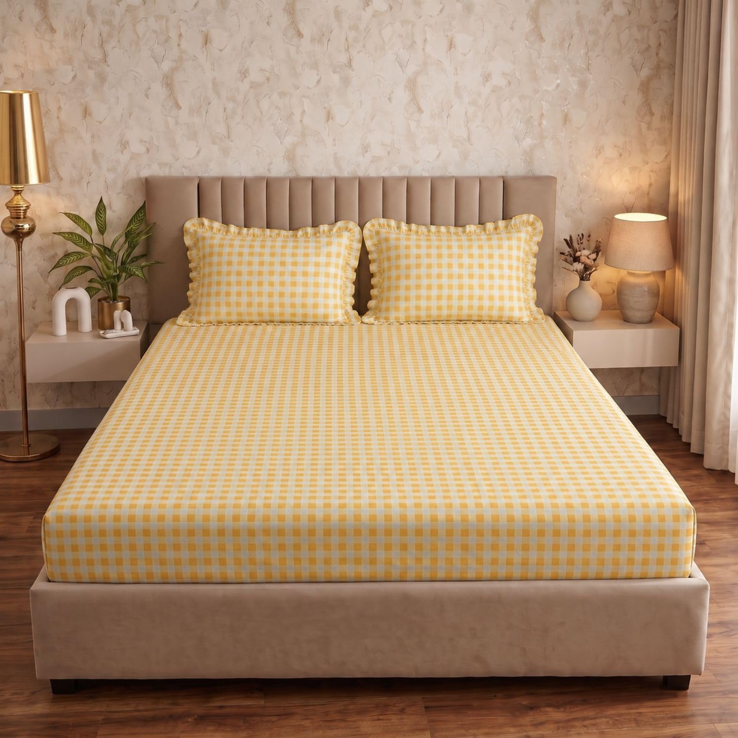 Boho Fitted Bedsheet - Yellow Abstract Design -2